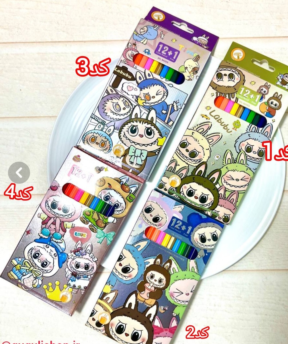 مداد رنگی وارداتی 12 + 1 رنگ جعبه مقوایی هولوگرامی طرح لبوبو